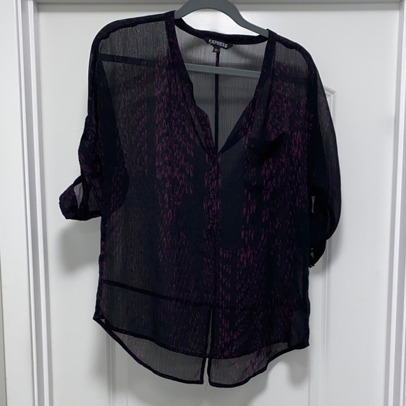 Express Black and Purple Sheer Blouse - Picture 1 of 6